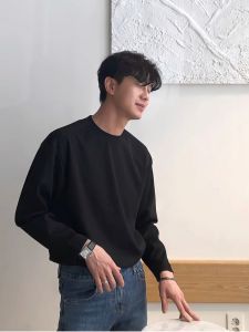 Mens Pure Cotton Long Sleeve T-Shirt Casual Wear Underwear for Mens Suit American Style Slim Fit Breathable Youth Fashion