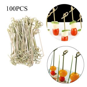 LYMEDIA 100pcs Household Bar Tool Kitchen and Bar tail Picks Bamboo Knot Skewers Fruit Forks Stick