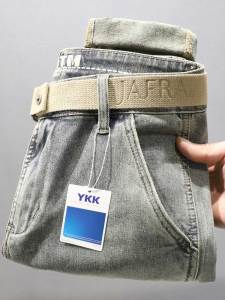 Spring Thin Washed Yellow Mud Loose Comfortable Mens Jeans Youth Trendy Harlan Pants Cotton Fabric mid Waist Zipper Closure