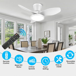 Ceiling Fan with Light 85V-265V Remote Control Dimmable 3 Speed Modern Wood Grain Design for Bedroom Indoor Silent DC Motor