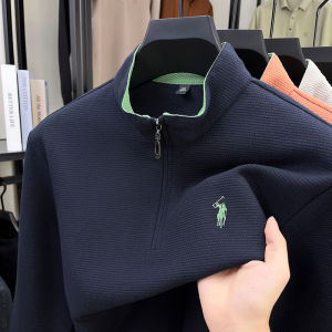 Designer brand pony embroidery mens pullover new fashion comfort Paul luxury half zipper stand up collar long sleeve T-shirt