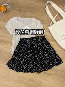Váy Ngắn Chữ a Họa Tiết Hoa Màu Đen Cạp Cao Mùa Hè Cho Nữ Váy Ngắn Chiffon Phong Cách Ngọt Ngào Váy Ngắn Kiểu Bánh
