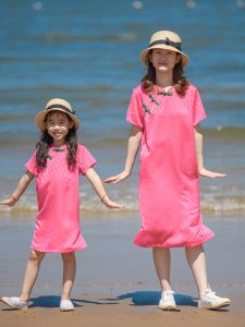 Original Little Joy Parent-Child Clothing Chinese Style Improved Red Flag Dress Maternity Holiday One-Piece Spring Festival Dress