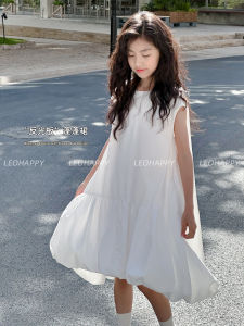 LEOHAPPY Spring Summer New Style Girls Puffy Sleeve Dress Floral Print Vest Dress for Children Ages 3-14 Soft Polyester Cotton