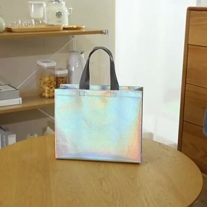 10/20PCS Silver Reusable Gift Tote Bag for Bridesmaids Wedding Birthday Party Grocery Shopping Eco Friendly Favor Party Supplies