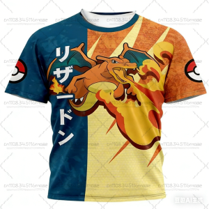 Bandai | Summer New Pikachu Cartoon Printed Mens and Womens T-shirts Short Sleeved Role-Playing T-shirts Casual Childrens/Adult Tops