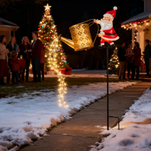 Solar Christmas Lights Warm White Solar Santa Claus Watering Can Lights Waterproof Outdoor Solar Lights for Garden Holiday Decor