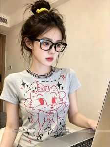 Cute Cat Print Short Sleeve T-Shirt Slim Fit