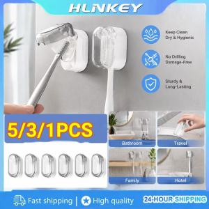 HLINKEY 5Pcs Wall Mounted Toothbrush Holder With Cover Dustproof Bathroom Storage Rack Adhesive Washbasin Mirror Organizer Home Travel