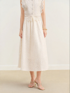 BADINA | High Waist Cotton Skirt with Lace Embroidery