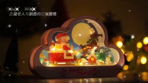 Mekanisme Blok Bangunan Santa Klaus DIY Lampu Malam & Ornamen Cermin Kosmetik Hadiah Natal