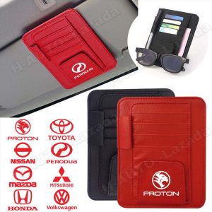 Car Card Holder Sun Visor Organizer For Proton Perodua Toyota Honda Mazda Mitsubishi Nissan Volkswagen Suzuki BMW MG Pu Leather Sunvisor Pen Ticket Sunglasses Holder Storage Pocket Bag Car Accessories Interior