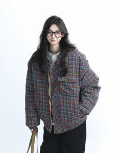สวมใส่สองด้าน American Retro Contrast Color ลายสก็อต ผ้าฝ้าย เสื้อแจ็คเก็ต ผู้หญิง ฤดูหนาว ความละเอียดอ่อนในการออกแบบ อินเทรนด์ เสื้อโค้ท สบาย