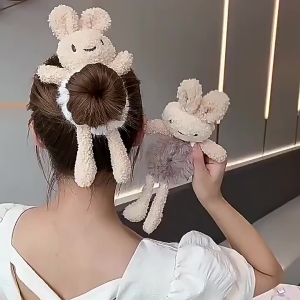 AIDA Rabbit Hair Tie Korean High Ponytail Rope Cute Girl Fashion Bear Hairband Leather Live Cosplay Ins 小熊毛绒发箍发圈发夹直播