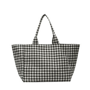 Summer Lazy Style Large Capacity Plaid Shopping Bag Open Mouth Single Shoulder Casual Handheld Tote Canvas Tote Bag