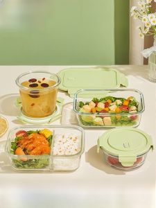 High Borosilicate Glass Microwave Safe Lunch Box with Lid Fruit Preservation Container Rectangle Shape Heat Resistant 1000-1500ml