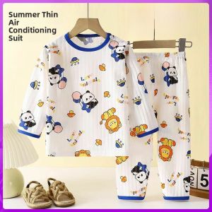 Childrens Pure Cotton Pajamas Set Summer New Style Thin Air Conditioner Suit Long Sleeve Home Clothes for Boys And Girls