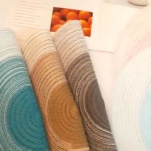 Elegant Round Placemats For Dining Table Heat-Resistant Round Design Washable Ramie Anti-Slip Cup Coasters Tea Cup Coffee Mats Dinnerware Placemats for Home Holiday Party Wedding Festive Table Decoration Boho Braided Bordered Placemats