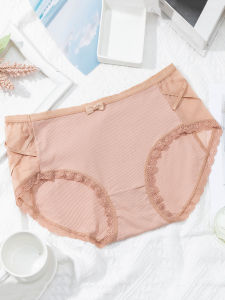 กางเกงชั้นในทรงสามเหลี่ยมผ้าฝ้ายแท้ไซส์ใหญ่สำหรับผู้หญิง กางเกงชั้นในไร้ตะเข็บระบายอากาศได้ดี ทรงเอวกลาง ทรงเรียบง่าย สีพื้น