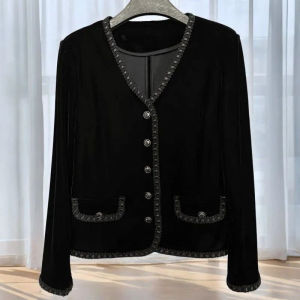 เสื้อแจ็คเก็ตผ้ากำมะหยี่สีทอง ทรงหลวม แขนยาว ปกติ ฤดูใบไม้ร่วง 2024 เสื้อคลุมกันหนาวแบบลำลอง ทรงเข้ารูป สไตล์สตรีท แฟชั่น