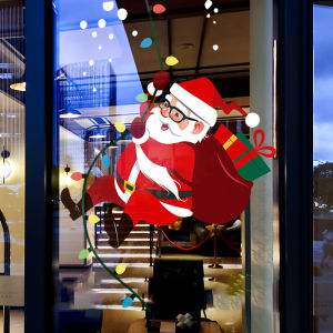 Christmas Decorative Static Cling Window Stickers Santa Claus Shop Window Atmosphere Arrangement Glass Stickers Door Decals