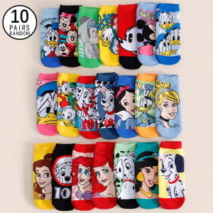 Disney | 10 Pairs of Random Cartoon Couple Socks Mens Fun Anime Pattern Casual Socks Summer Breathable Lightweight Knitted Short Socks