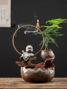 Desktop Circulating Fish Culture Bring In Wealth and Treasure Fengshui Wheel Water Fountain Small Ornaments Backflow Incense Office Home Ornament