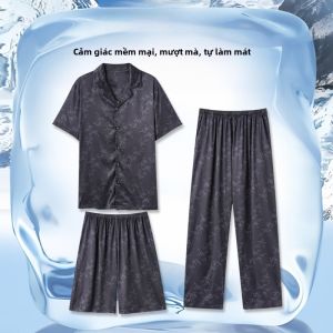 MiiOW | Áo ngủ nam Ice Silk MiiOW mùa hè 2025 Áo ngủ nam mùa hè mỏng rộng rãi thoáng khí mặc ở nhà có thể mặc ngoài trời