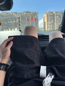 American Retro Plaid Mens Short Pants Summer Dyed Running Sports Thin Casual Loose Five-Quarter Mid-Pants Straight Leg