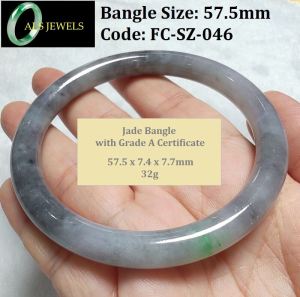Jadeite Jade Bangle 57.5mm 缅甸A货翡翠 [57.5圈口 乌鸡飘绿花圆条手镯] - FC-SZ-046