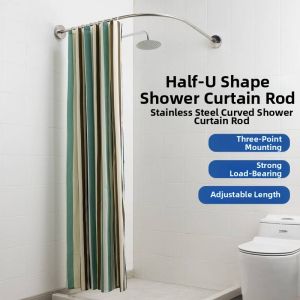 Wall Mounted Curved Bathroom Curtain Rod Stainless Steel