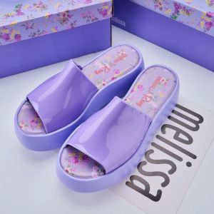 【ready stock】100% Melissa Jelly shoes womens new purple platform heightening one-word beach shoes