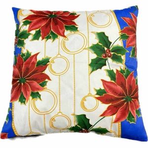 Christmas Pillowcase 16x16 Inches Standard Size Pillowcase with festive designs including poinsettias holly and ribbons in red green and white.