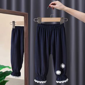 Girls Summer Mosquito-Resistant Thin Cotton Lantern Pants Childrens Outerwear Fresh Style mid Waist Elastic Band Casual Trousers