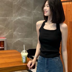 YUEZHONGWEI | Pink Neckline Open Back Ice Silk Knit Fitted Slim Shaping Blouse