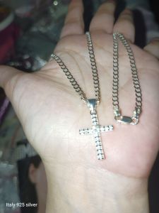 legit silver kids cross stone necklace