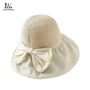 LouisWill Women Sun Cap Beach Hat Foldable Sun-proof Hat Casual Sun Hats Portable Beach Cap Bow Knot Storage Bag Design Large Brim Cap Sun Protection Cap UV Protection Hats With Windproof Rope for Summer Outdoor Travel