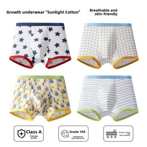 Miiow | Pure Cotton Childrens Underwear Boys Developmental Period Antibacterial Four Corner Shorts Breathable Comfortable Skin-Friendly