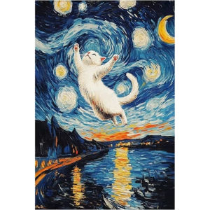Jigsaw Puzzle for Adults 500/1000/1200/2000PCS Leaping White Cat Artwork Mindful Game Stress Relief Decor Gift