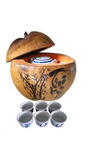 Bộ bình ủ trà trái dừa khắc chữ "Tri kỷ" / Bình trà 04 - 09 lít / Giữ ấm 3 - 6 giờ / Sản phẩm sản xuất thủ công trứ danh xứ dừa Bến Tre