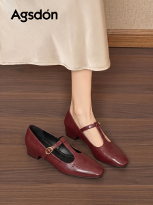 Agsdon | Comfortable Red French Mary Jane Shoes Wedding
