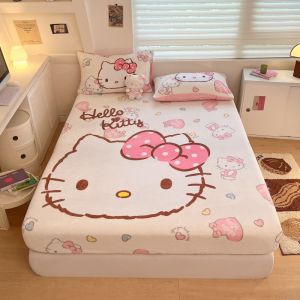 Cartoon Large Version Melody Milk Fiber Fitted Sheet Hello Kitty Single Mattress Non Slip Protective Cover 1.2M Three-Piece Bedspread
