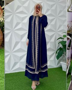 SIGAWA-COD Gamis Wanita Aplikasi Renda Terbaru Motif Polos Bordir