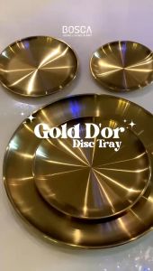 Bosca Living - Gold Dor Golden Disc Tray / Round Golden Tray / Nampan Bulat Emas Gold / Nampan Tray Serbaguna Gold Properti Foto / Piring Nampan Saji Emas Dekorasi Vintage