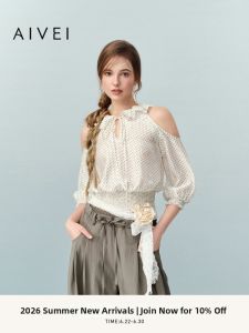 AIVEI | Dotted Halter Lace-Collar Elegant Shirt