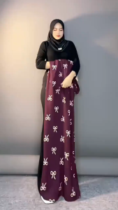 Aurel Dress Motif Pita Model Lengan Balon Bahan Rayon premium Busana Muslim Wanita Motif