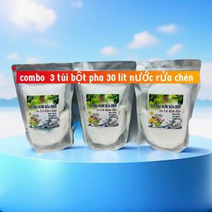 Combo 3 bột pha 30 lít nước rửa chén đậm đặc hương chanh làm sạch dầu mở trên xoang nồi chén đĩa không hại da tay