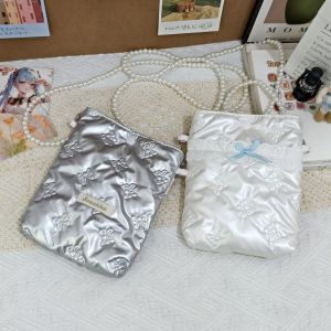 Fashionable Pearl Chain Crossbody Bag Womens Shoulder Bag with Butterfly Knot Mobile Phone Bag Camera Accessory Youth Style