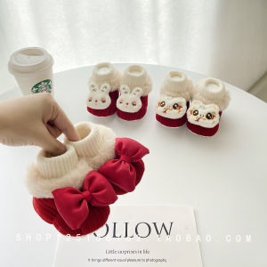 Red Baby Shoes Soft Bottom Warm Autumn Winter Infant Footwear for 0-6-12 Months Old Babies Princess Style Slip-On Velvet Surface