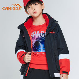 เสื้อแจ็คเก็ตกันหนาวสำหรับเด็ก Camkids สำหรับผู้ชาย วัยเตาะแตะ วัยรุ่น ฤดูหนาว หนา อบอุ่น ถอดได้ ป้องกันลม น้ำ หนังสือพิมพ์โพลีเอสเตอร์ สีแดง